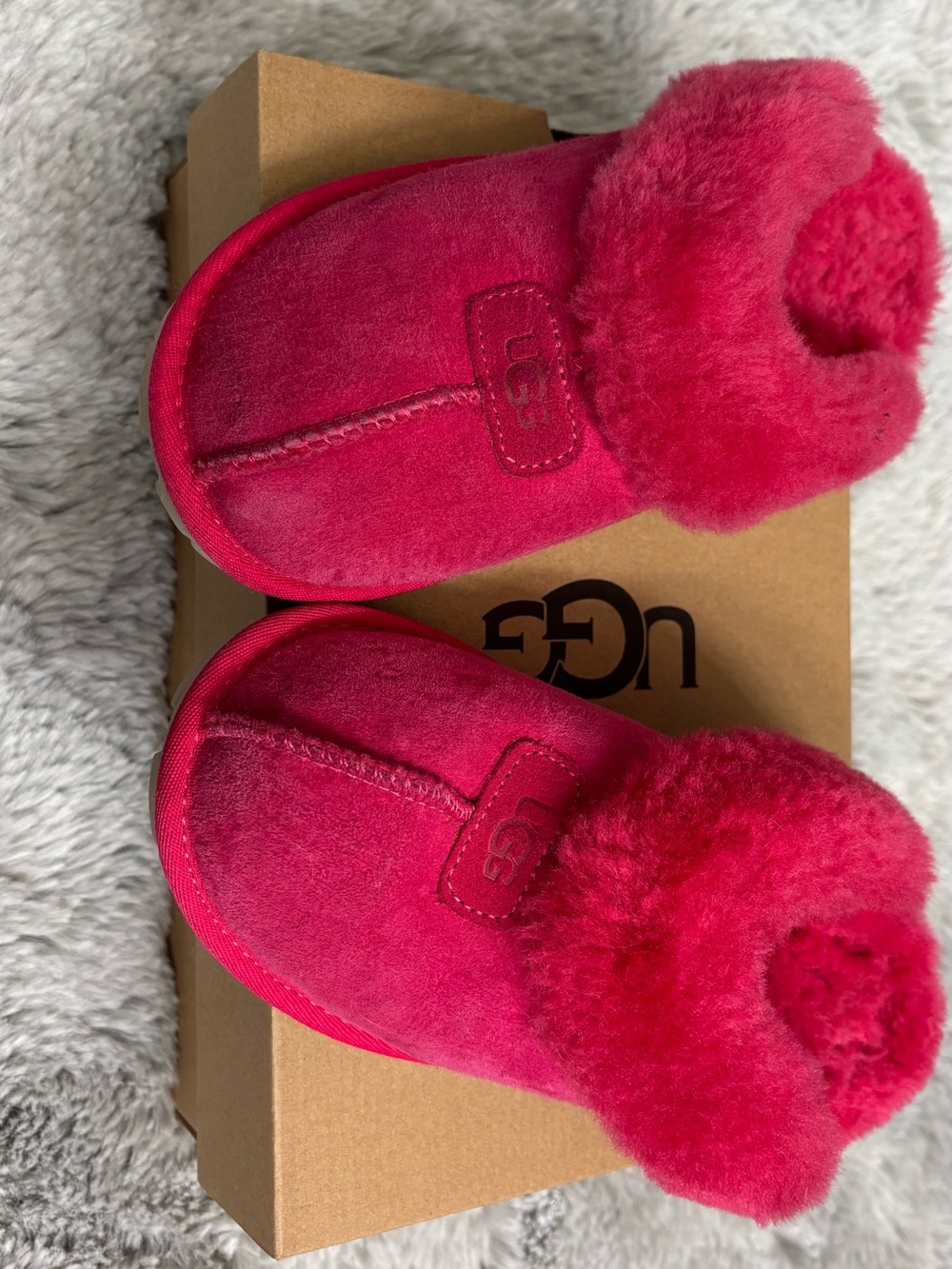 UGG Kids Hot Pink Plush Sheepskin Slip-Ons